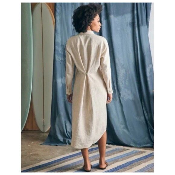 Faherty Laguna Linen Relaxed Shirt Dress Womens Sz L Golden Stripe Long Sleeve - Picture 3 of 14